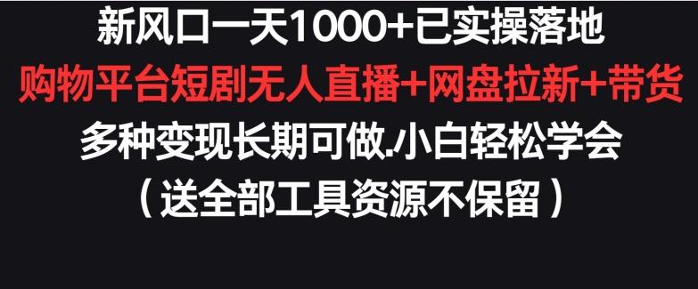 新风口一天1000+已实操落地购物平台短剧无人直播+网盘拉新+带货多种变现长期可做【揭秘】-禾谷轻创网