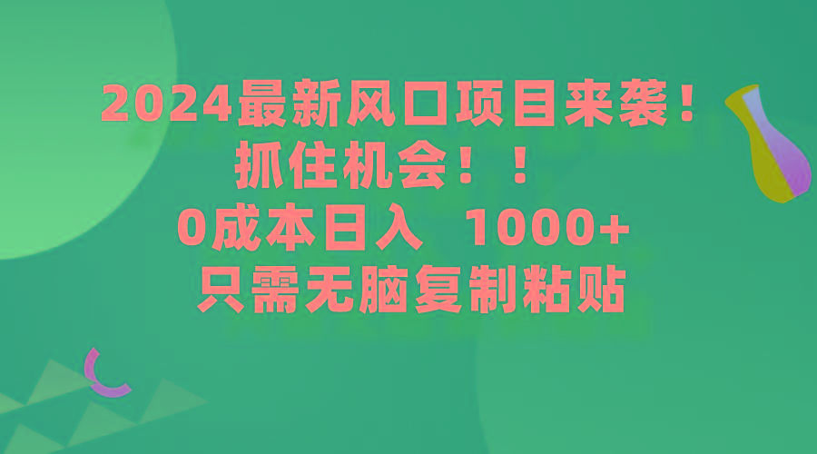 (9899期)2024最新风口项目来袭，抓住机会，0成本一部手机日入1000+，只需无脑复...-禾谷轻创网