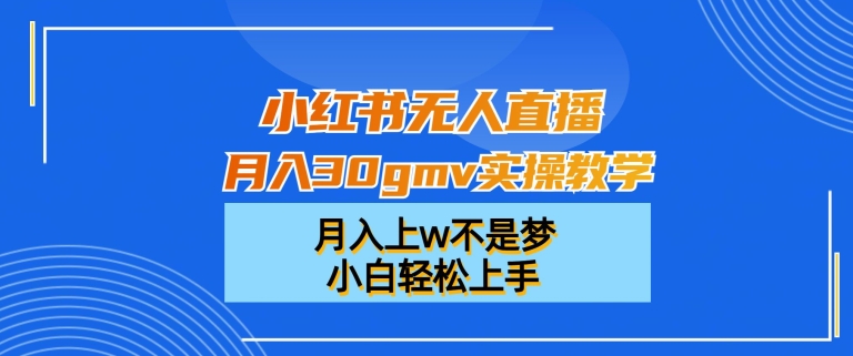 小红书无人直播月入30gmv实操教学，月入上w不是梦，小白轻松上手【揭秘】-禾谷轻创网