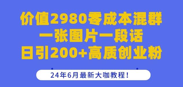 价值2980零成本混群一张图片一段话日引200+高质创业粉，24年6月最新大咖教程【揭秘】-禾谷轻创网