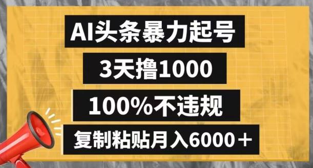 AI头条暴力起号，3天撸1000,100%不违规，复制粘贴月入6000＋【揭秘】-禾谷轻创网