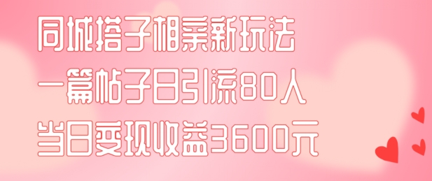 同城搭子相亲新玩法一篇帖子引流80人当日变现3600元(项目教程+实操教程)【揭秘】-禾谷轻创网
