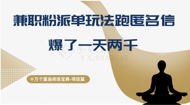 十万个富翁修炼宝典之6.兼职粉派单玩法跑匿名信，爆了一天两千-禾谷轻创网