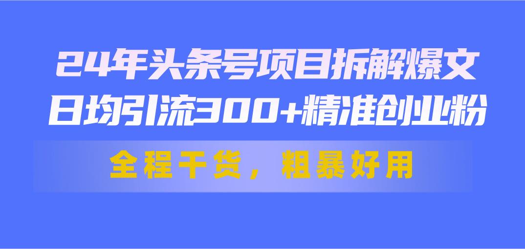 24年头条号项目拆解爆文，日均引流300+精准创业粉，全程干货，粗暴好用-禾谷轻创网