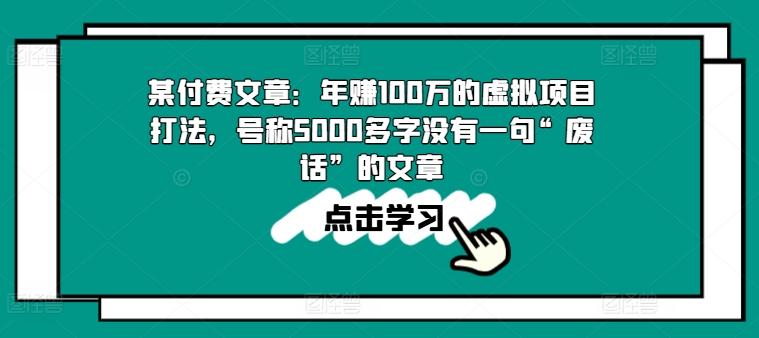 某付费文章：年赚100w的虚拟项目打法，号称5000多字没有一句“废话”的文章-禾谷轻创网