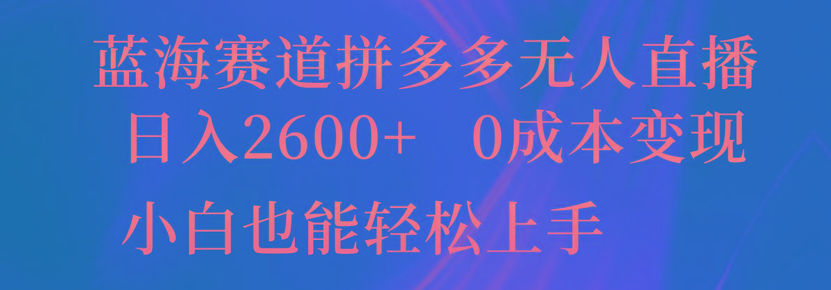 蓝海赛道拼多多无人直播，日入2600+，0成本变现，小白也能轻松上手-禾谷轻创网