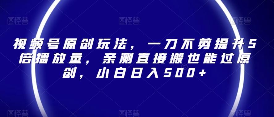 视频号原创玩法，一刀不剪提升5倍播放量，亲测直接搬也能过原创，小白日入500+【揭秘】-禾谷轻创网