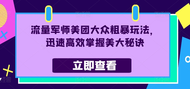 流量军师美团大众粗暴玩法，迅速高效掌握美大秘诀-禾谷轻创网