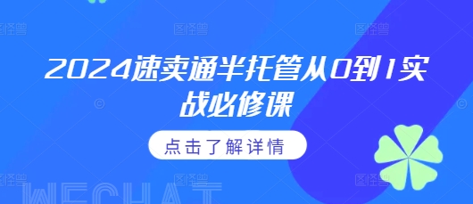 2024速卖通半托管从0到1实战必修课，掌握通投广告打法、熟悉速卖通半托管的政策细节-禾谷轻创网
