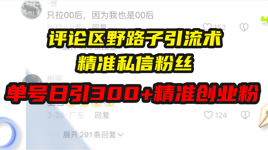 评论区野路子引流术，精准私信粉丝，单号日引流300+精准创业粉-禾谷轻创网