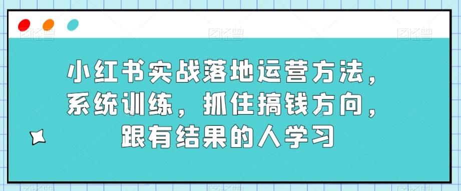 小红书实战落地运营方法，系统训练，抓住搞钱方向，跟有结果的人学习-禾谷轻创网