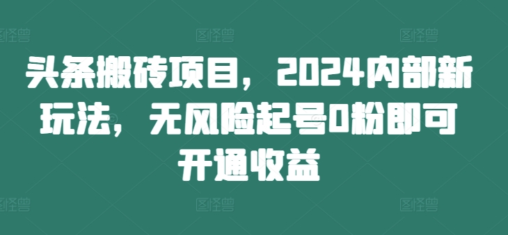 头条搬砖项目，2024内部新玩法，无风险起号0粉即可开通收益-禾谷轻创网