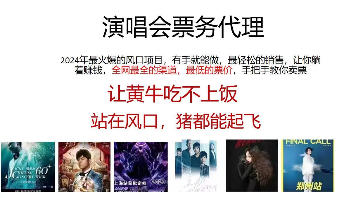 演唱会2024票务代理，全网最低的票价，手把手教你卖票，日入2000+-禾谷轻创网