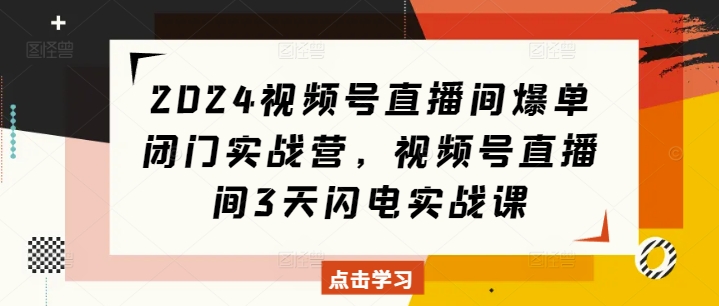2024视频号直播间爆单闭门实战营，视频号直播间3天闪电实战课-禾谷轻创网