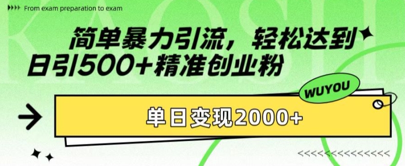 简单暴力引流，轻松达到日引500+精准创业粉，单日变现2k【揭秘】-禾谷轻创网